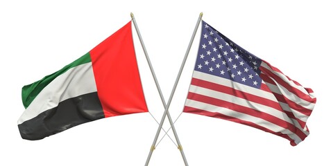 Flags of the USA and the UAE on white background. 3D rendering