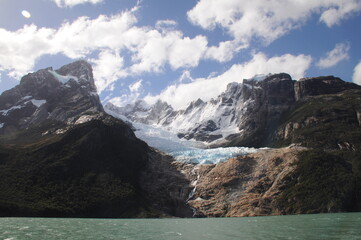 Fototapeta na wymiar Glacier in mountains of Torres del Paine national park, southern Patagonia in Chile 