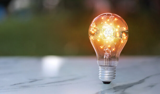 brain working in lightbult in soft green nature background.Idea intelligent in green nature concept
