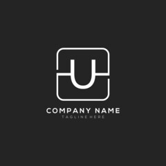 Initial U logo design vector dark concept with white square element. U letter logo design.