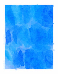 blue watercolor paper background with frame, abstract wet impressionist paint pattern, graphic design