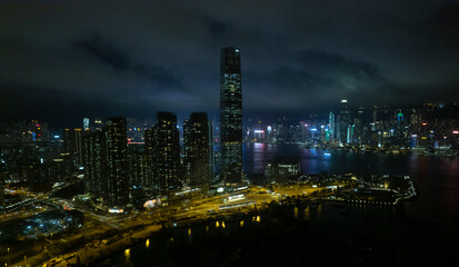 Hong Kong cityscape in night  time in west kowloon zone