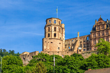 Close up view of the ruin of heidelberg castle. A famous landmark and tourist attraction in Germany