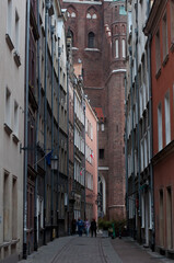 Street in the old town of Gdansk. Historical and tourist attractions in Poland