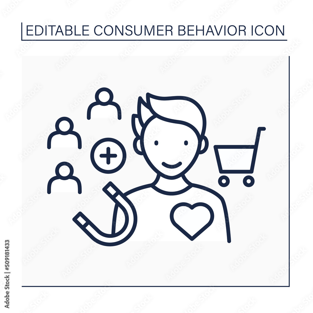 Poster consumer retention line icon. attracting new clients. increase number of potential clients. consumer