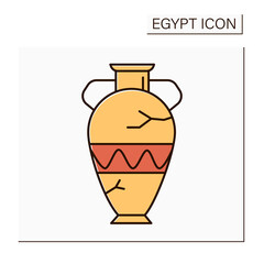 Ancient jar color icon. Amphora with long neck and two handles. Ancient Egyptian jar for vine. Egypt concept. Isolated vector illustration 