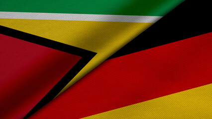 3D Rendering of two flags from Republic of Guyana and Republic of Germany together with fabric texture, bilateral relations, peace and conflict between countries, great for background