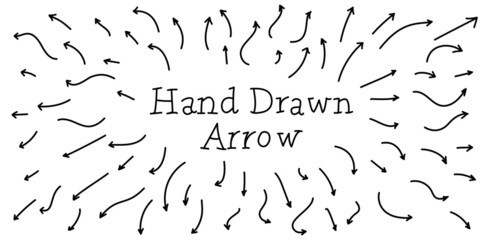 Collection of black hand drawn arrows on white background. Vector arrows for web and advertising banners.