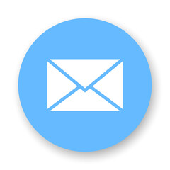 Fototapeta na wymiar Envelope flat icon. White glyph on blue background. Best for print, business cards, mobile apps, social media and web design.