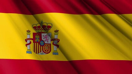Close up realistic texture textile silk satin flag of Spain waving fluttering background. National symbol of the country. 12th of October, Happy Day concept. 3D animation 1080p Full HD
- Powered by Adobe