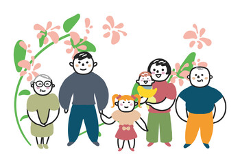 整列する家族　ファミリー　イラスト素材		
