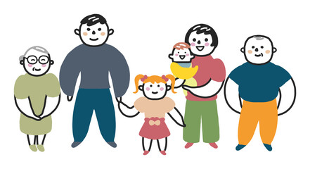 整列する家族　ファミリー　イラスト素材		
