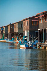 Fisherman huts , seahouses at Axios river delta