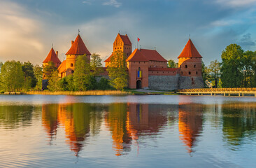 Beautiful evening landscape image of Trakai castle