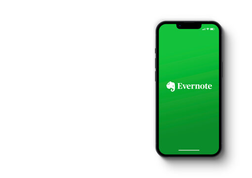 Evernote for note taking, organizing, and archiving app on the smartphone iPhone screen. White background. Rio de Janeiro, RJ, Brazil. June 2022