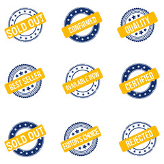 vintage badge shape set. Sold out, confirmed, quality, best seller, available now, certified, editor´s choice and rejected