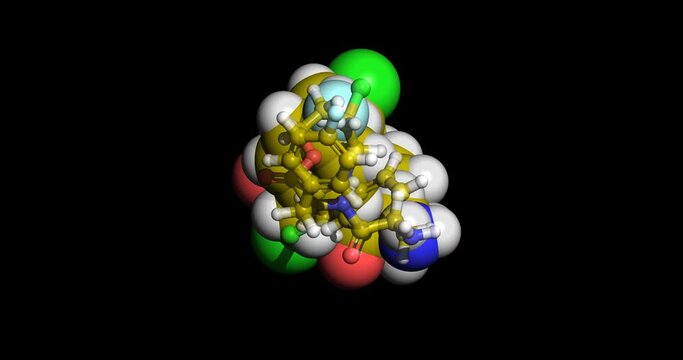 Melphalan flufenamide, anticancer drug, 3D molecule, spinning 4K