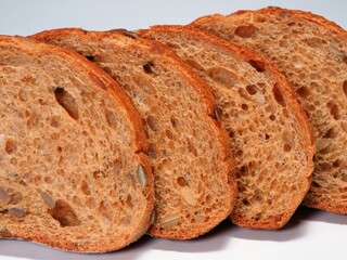 Bread with pumpkin seeds. Slices of bread with seeds. Dietitian advice. Diet and balanced nutrition 
