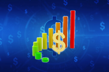 Dollar Financial Success Bar Chart Graph Growing Up 3d Render Illustration