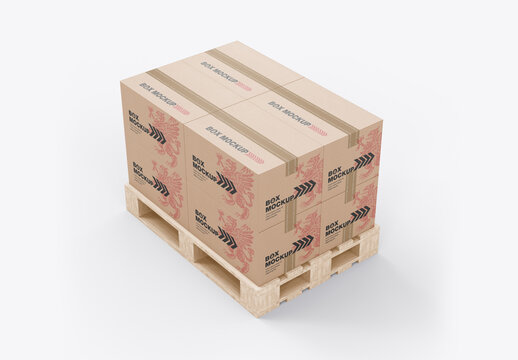 Pallet with Kraft Boxes Mockup