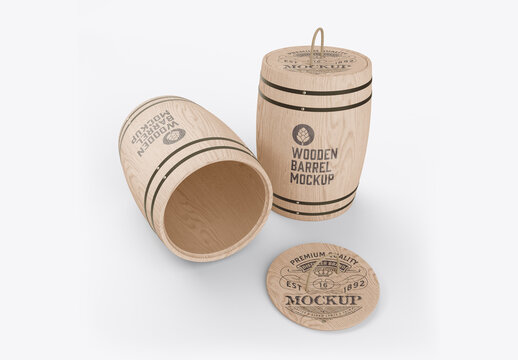 Wooden Barrel Container Mockup