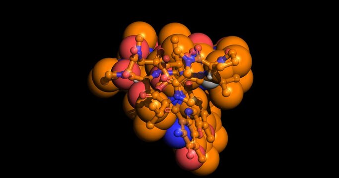 Dactinomycin, anticancer drug, 3D molecule, spinning 4K