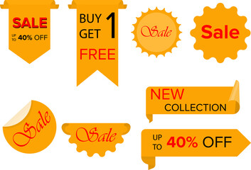 Set of banner elements, discount tag collection, special offer.