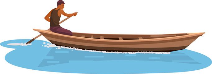 Indian boatman working. rowing on a canal boat © neelstock