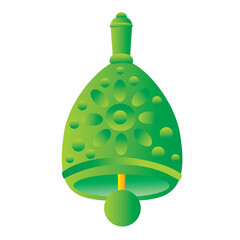 green decorative bell, cartoon illustration, isolated object on white background, vector,