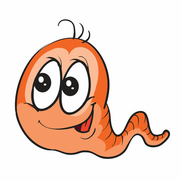 cute worm character with big head, cartoon illustration, isolated object on white background, vector,