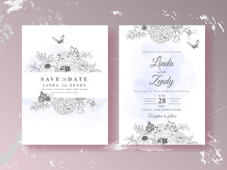 Beautiful floral line art wedding invitations
