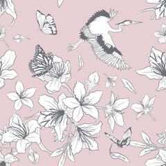 Obraz premium Beautiful floral line art seamless pattern