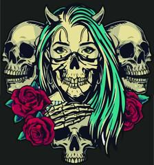 COOL DESIGN OF THREE CYBERPUNK SKULL HEADS VECTOR FOR LOGO, T-Shirt Screen Printing, MASCOT - You can use it for mascots, logos or screen printing designs. You can custom it again according to your wi