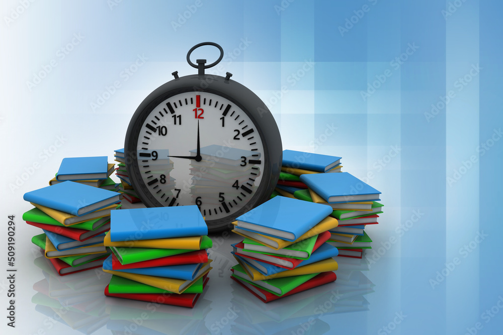 Poster 3d rendering groups of book with stopwatch