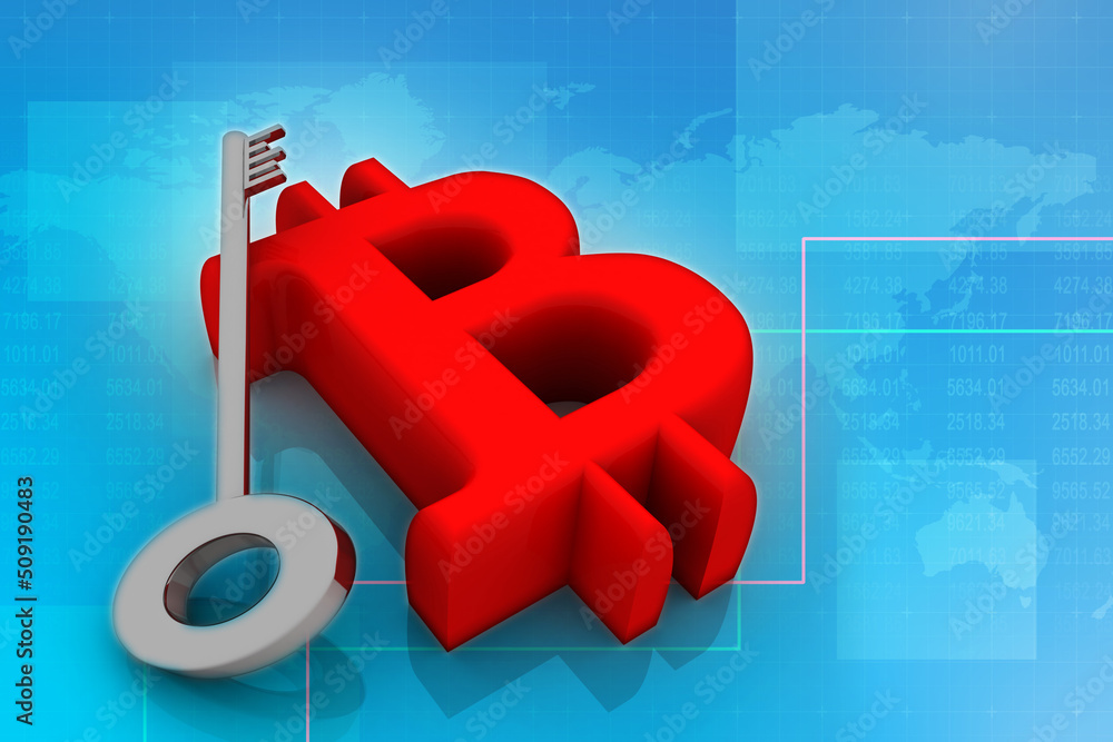 Aufkleber 3d rendering bitcoin sign with key concept