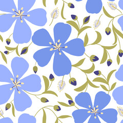 Blue wildflower seamless pattern 