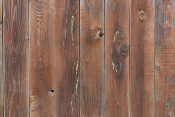 Fototapeta na wymiar The background is made of brown boards painted with stain. The texture of a wooden table, fence.