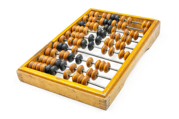 Old antique wooden abacus yellow on a white isolated background.