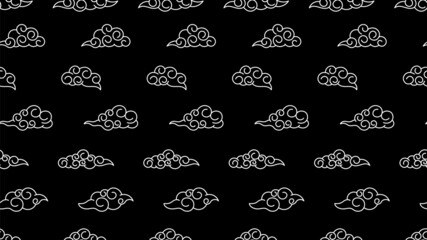 Decorative asian clouds, oriental abstract line cloud seamless pattern. Black fashion background, japanese, chinese, korean vector print design