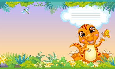 Cover for notebook with baby orange tyrannosaurus vector