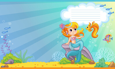 Obraz na płótnie Canvas Cover for notebook with cute mermaid with a goldfish vector