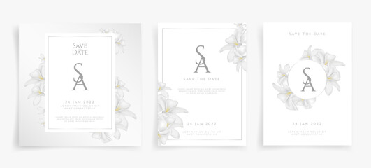 White wedding card or invitation card in white flower  theme set