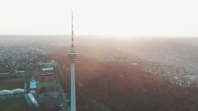 Aerial shot of the TV Tower in Stuttgart, Germany