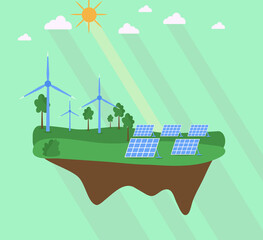 Green energy. Earth with icons of ecology, environment. Vector illustration