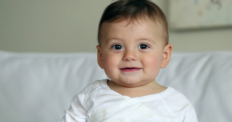 Portrait happy baby toddler boy child feeling happy and joy