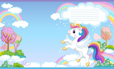 Cover for notebook with cute sky unicorn vector