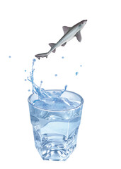 emissole tacheté , poisson, sauter, évasion, eau, en verre, boire, clapoter, liquide, isolé, froid, boisson, glace, blanc, bouillonner, frais, abattre, bleu, éclaboussure, clair, sain, verser, transpa