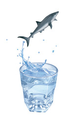 requin bouldoge , poisson, sauter, évasion, eau, en verre, boire, clapoter, liquide, isolé, froid, boisson, glace, blanc, bouillonner, frais, abattre, bleu, éclaboussure, clair, sain, verser, transpar