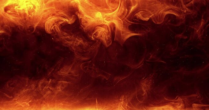 Fume ink flow. Burning flames effect. Red orange black paint blend. Abstract art background shot on Red Cinema camera 6k.