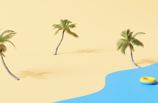 Summer beach vacation mockup. 3d rendering
